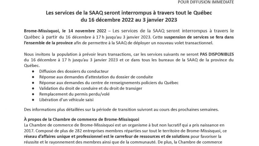 Suspension des services SAAQ partout au Québec à partir du 16 décembre