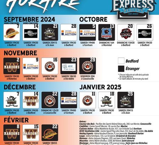 Horaire hockey à Bedford